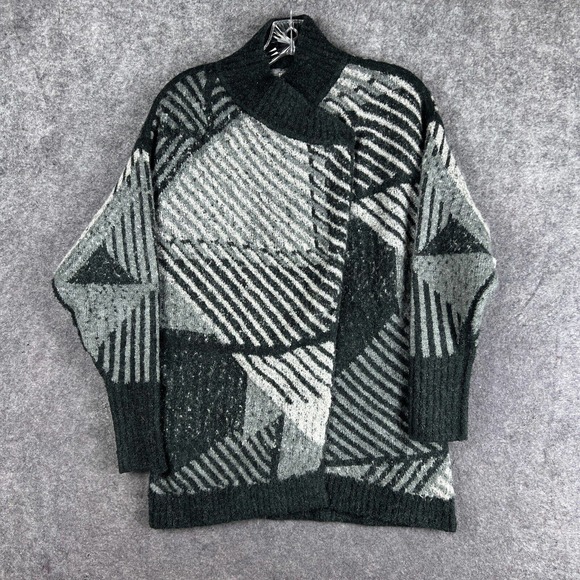 prAna Sweater Womens XS Gray Green Striped Wrap Cardigan Wool Blend CELANDINE - Picture 1 of 15